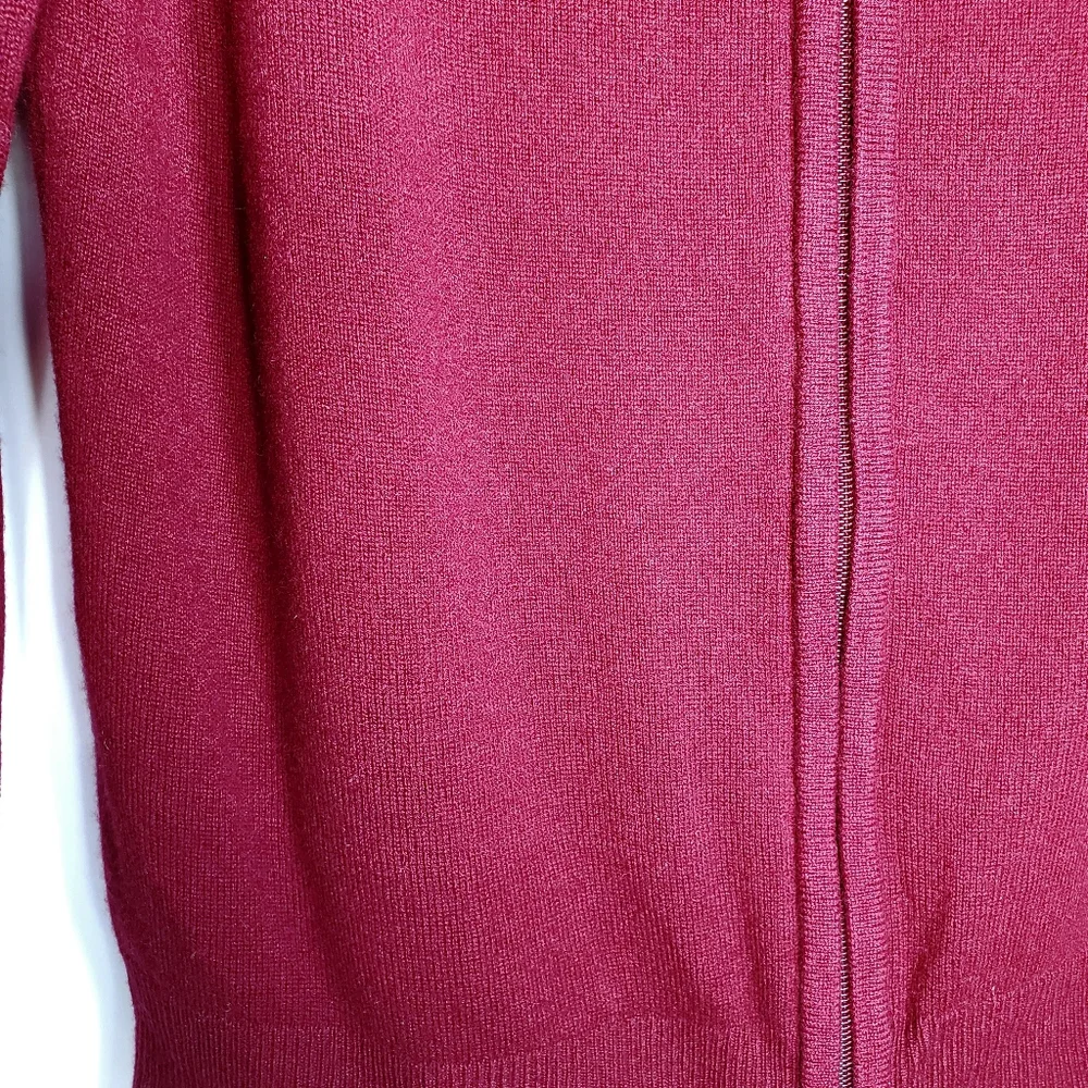 Juicy Couture Cashmere Zip Up Sweater Cardigan Size Medium Burgundy Red *FLAWS* - Picture 5 of 12
